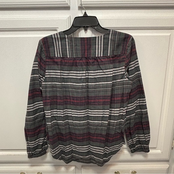 Madewell V-Neck Button Front Shirt Plainview Multicolor Lightweight Plaid Size M - Picture 4 of 7
